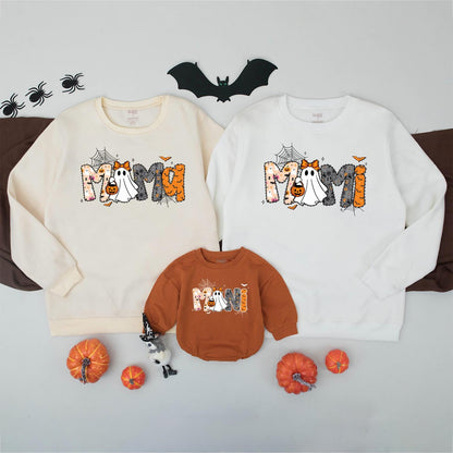 Matching Mama Mini Halloween Sweatshirts, Spooky Ghost & Bats Design, Mommy and Me, Retro Fall Family Shirts