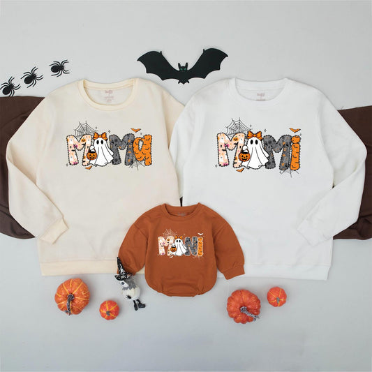 Matching Mama Mini Halloween Sweatshirts, Spooky Ghost & Bats Design, Mommy and Me, Retro Fall Family Shirts