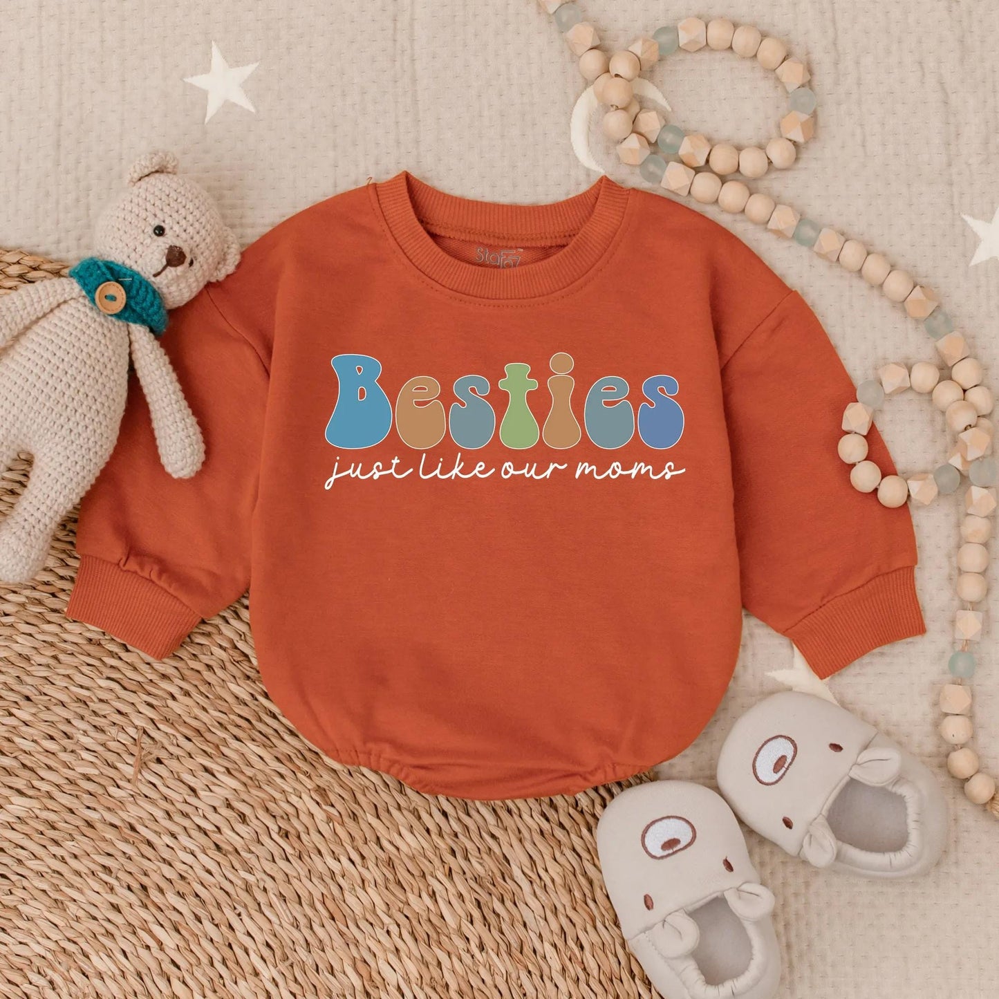Besties Just Like Our Moms Bubble Romper Cute Matching Baby Outfit Toddler Gift Friends Retro Style Adorable Infant Clothes