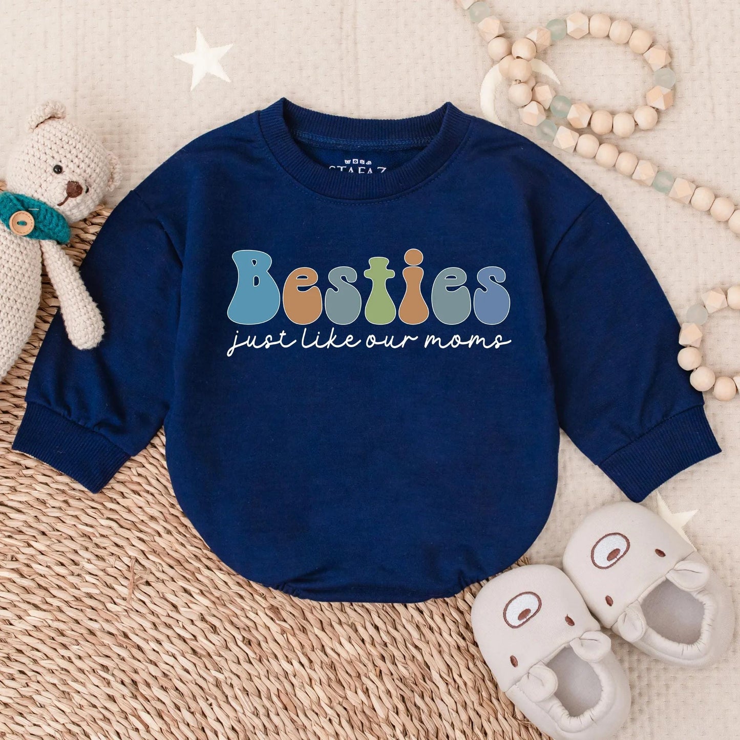 Besties Just Like Our Moms Bubble Romper Cute Matching Baby Outfit Toddler Gift Friends Retro Style Adorable Infant Clothes