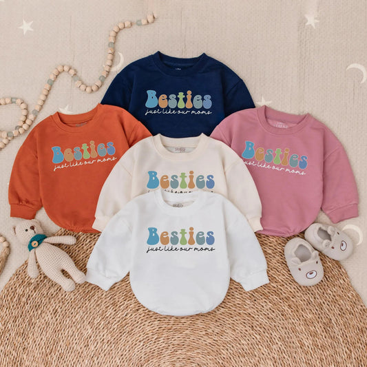 Besties Just Like Our Moms Bubble Romper Cute Matching Baby Outfit Toddler Gift Friends Retro Style Adorable Infant Clothes