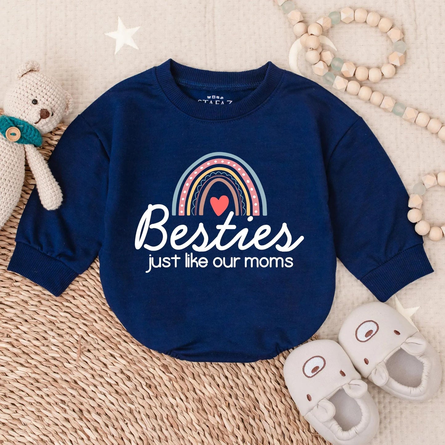 Besties Just Like Our Moms Baby Bubble Romper Cute Pastel Rainbow Heart Matching Outfit Adorable Gift Idea