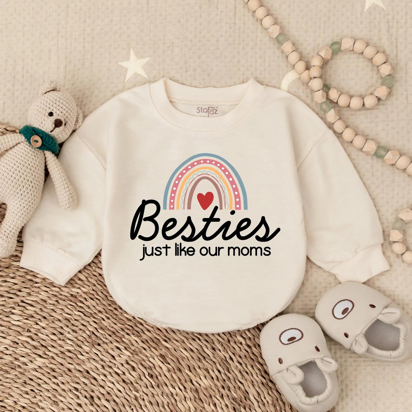 Besties Just Like Our Moms Baby Bubble Romper Cute Pastel Rainbow Heart Matching Outfit Adorable Gift Idea