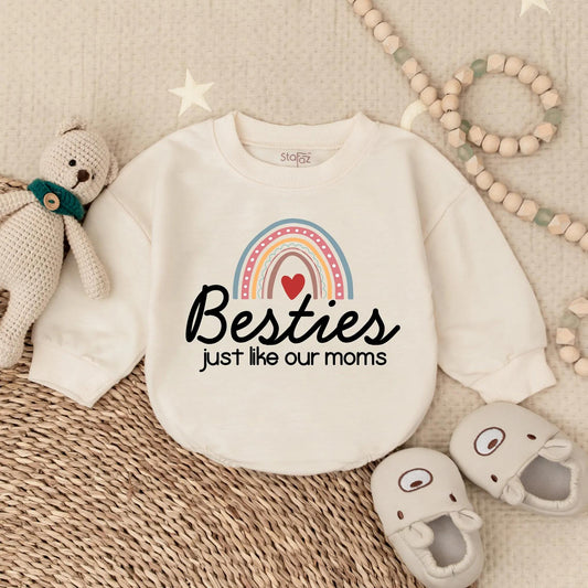 Besties Just Like Our Moms Baby Bubble Romper Cute Pastel Rainbow Heart Matching Outfit Adorable Gift Idea