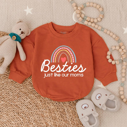Besties Just Like Our Moms Baby Bubble Romper Cute Pastel Rainbow Heart Matching Outfit Adorable Gift Idea