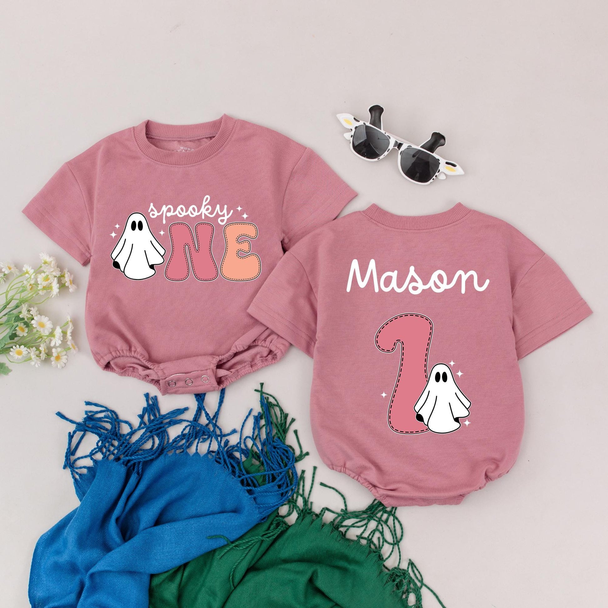 Spooky One Pastel Ghost Romper My First Halloween Birthday Outfit Baby Girl Little Boo Shower Gift