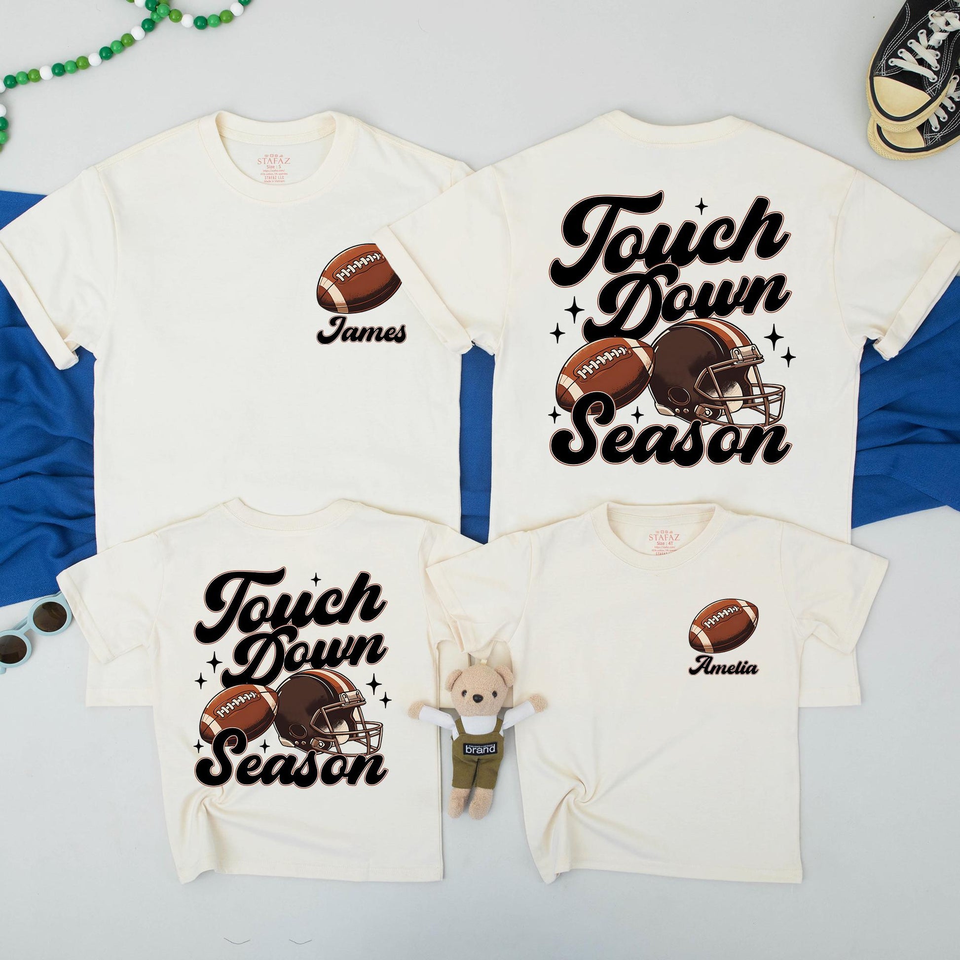 Touch Down Season Matching Family Shirts: Football Mom, Wife, Game Day Outfit in Retro Brown & Black Style - Football Lover Gift Tee 138 chars