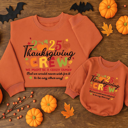Thanksgiving CREW Family Matching 2025 Fall Outfit | Turkey & Pumpkin Baby Romper, Holiday Shirts, Fall Family Tee