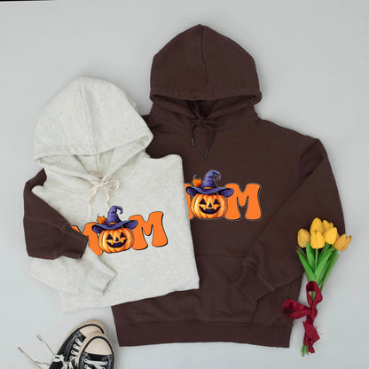 Personalized Mom Halloween Hoodie & Pants Set, Retro Pumpkin Patch Outfit, Custom Mama Gift, Orange & Purple Fall Sweatshirt