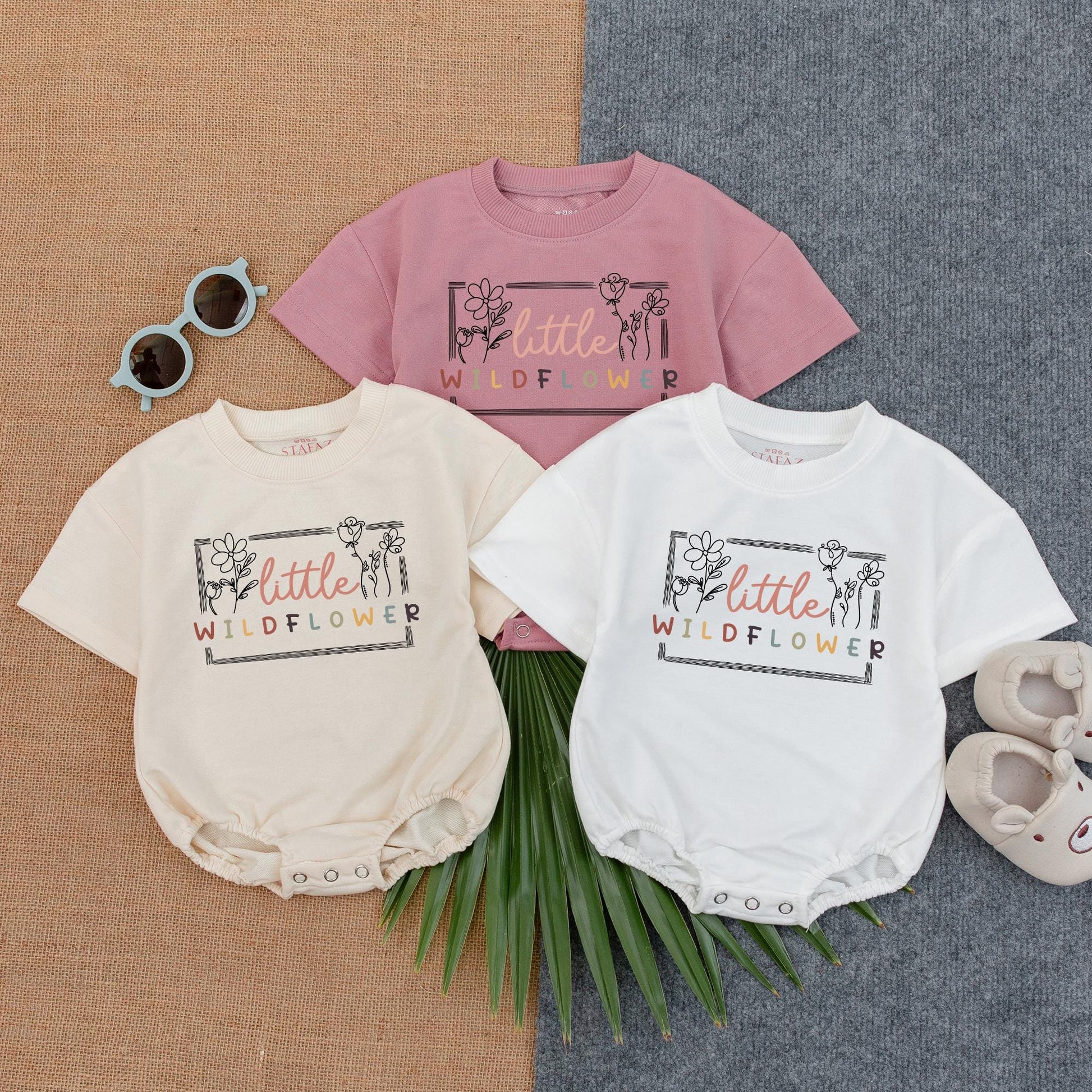 Little Wildflower Baby T-shirt Bubble Romper Boho Flower Girl Outfit Cute Infant Bodysuit Soft Cotton Wildflower Birthday Coming Home Shower Gift