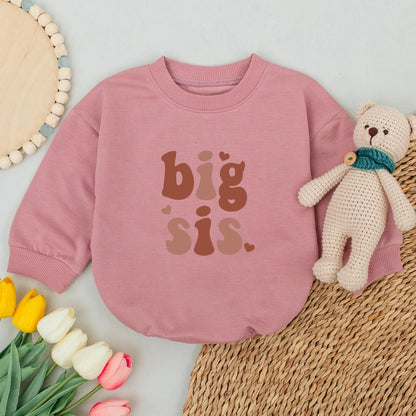 Big Sis Toddler Sweatshirt Vintage Retro Big Sister Gift Cute Reddish Brown Heart Print Promoted to Big Sister Toddler Shirt