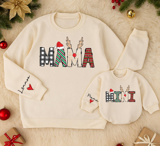 Personalized Mama Mini Matching Sweatshirt Set Buffalo Plaid Holiday Outfits Custom Family Christmas Shirts Lennox Heart Sleeve Winter Cute Gift