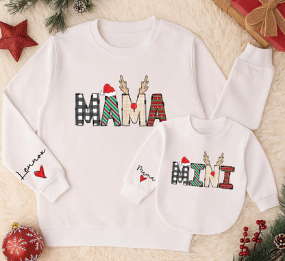 Personalized Mama Mini Matching Sweatshirt Set Buffalo Plaid Holiday Outfits Custom Family Christmas Shirts Lennox Heart Sleeve Winter Cute Gift