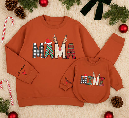 Personalized Mama Mini Matching Sweatshirt Set Buffalo Plaid Holiday Outfits Custom Family Christmas Shirts Lennox Heart Sleeve Winter Cute Gift