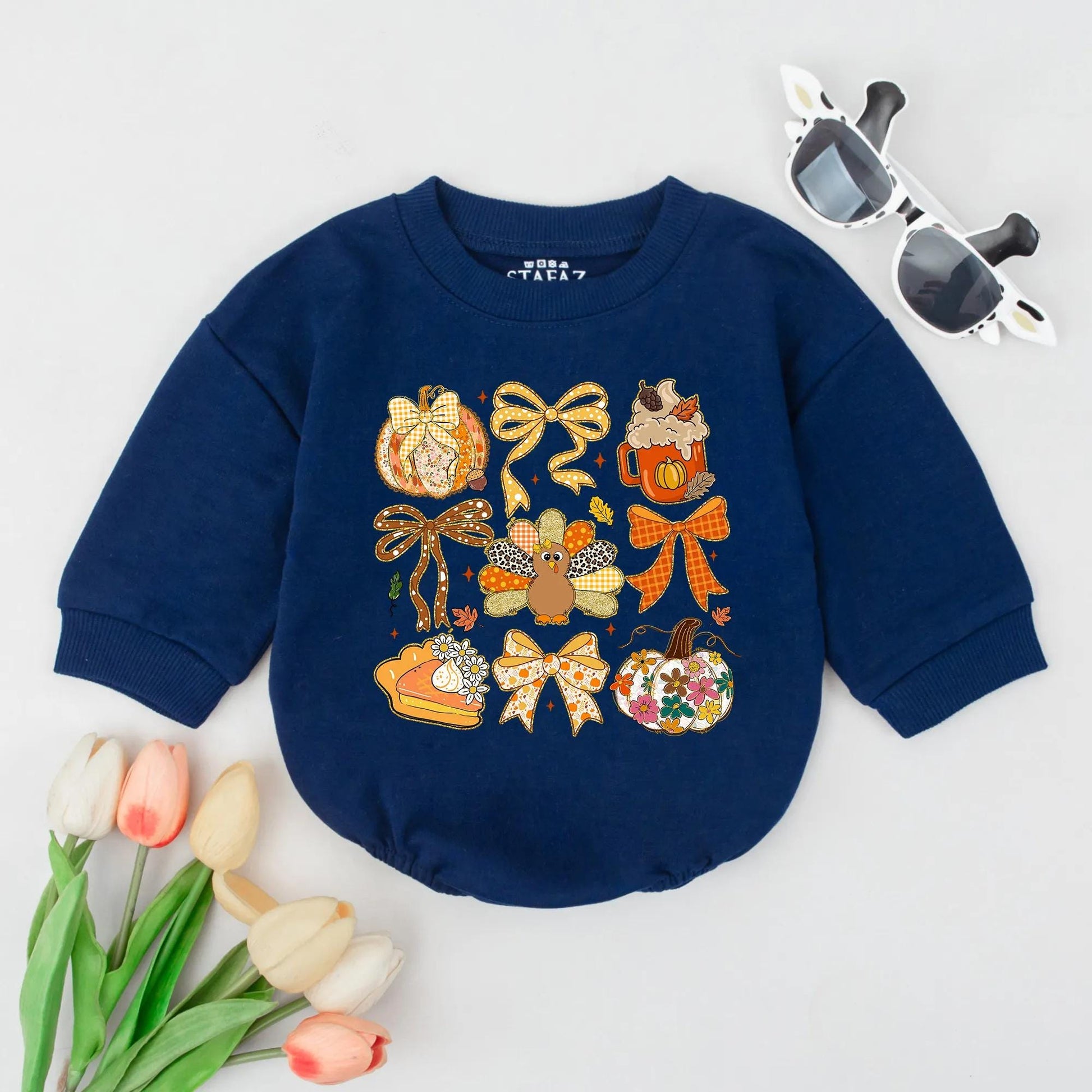 Whimsical Fall Bubble Romper for Babies Girls Boys with Pumpkin Pie Turkey & Floral Gingham Patterns Autumn Baby Shower Gift Cozy Celebration Outfit