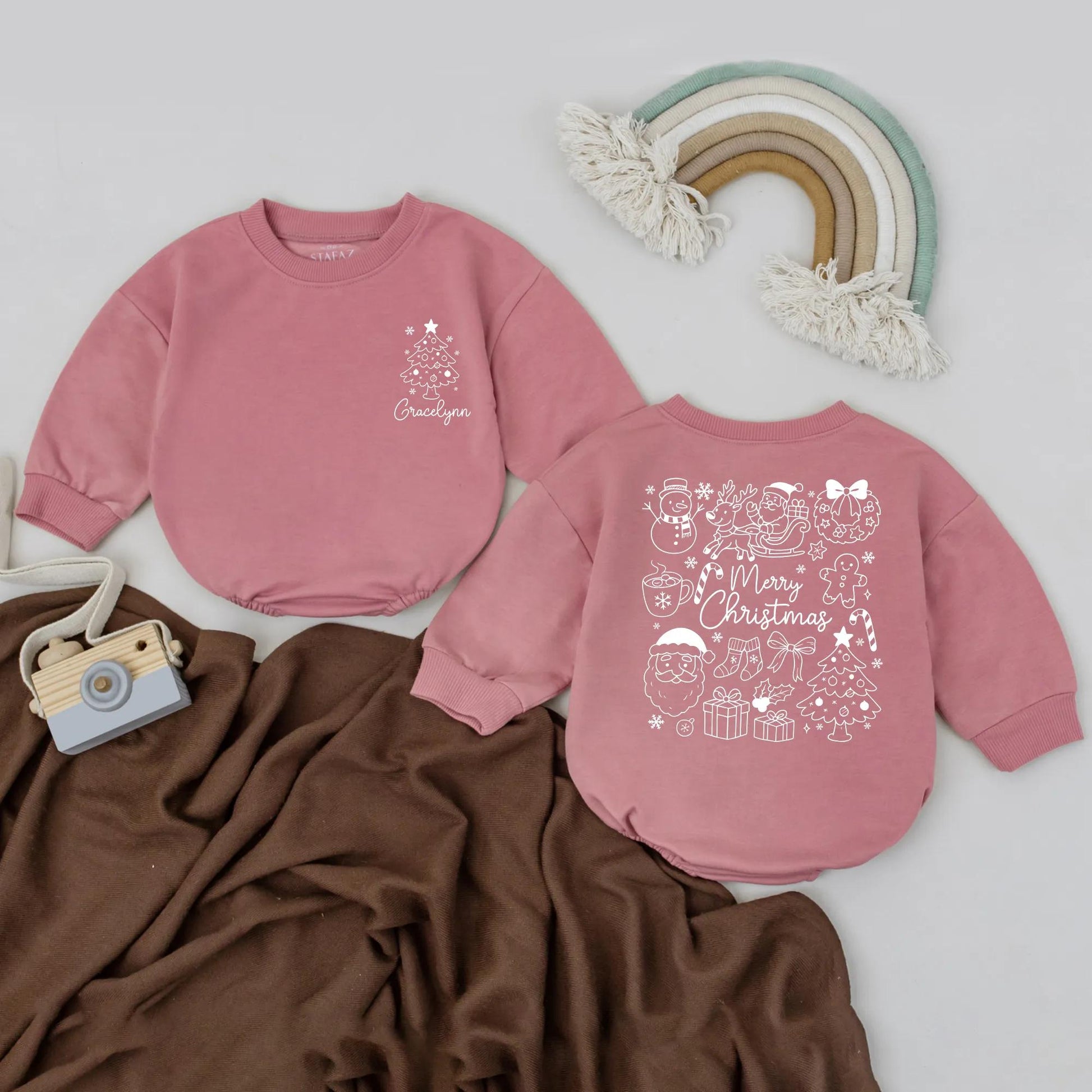 Custom "Gracelynn" Vintage Christmas Romper Merry Christmas Baby Outfit Newborn Bodysuit Festive Baby Clothes