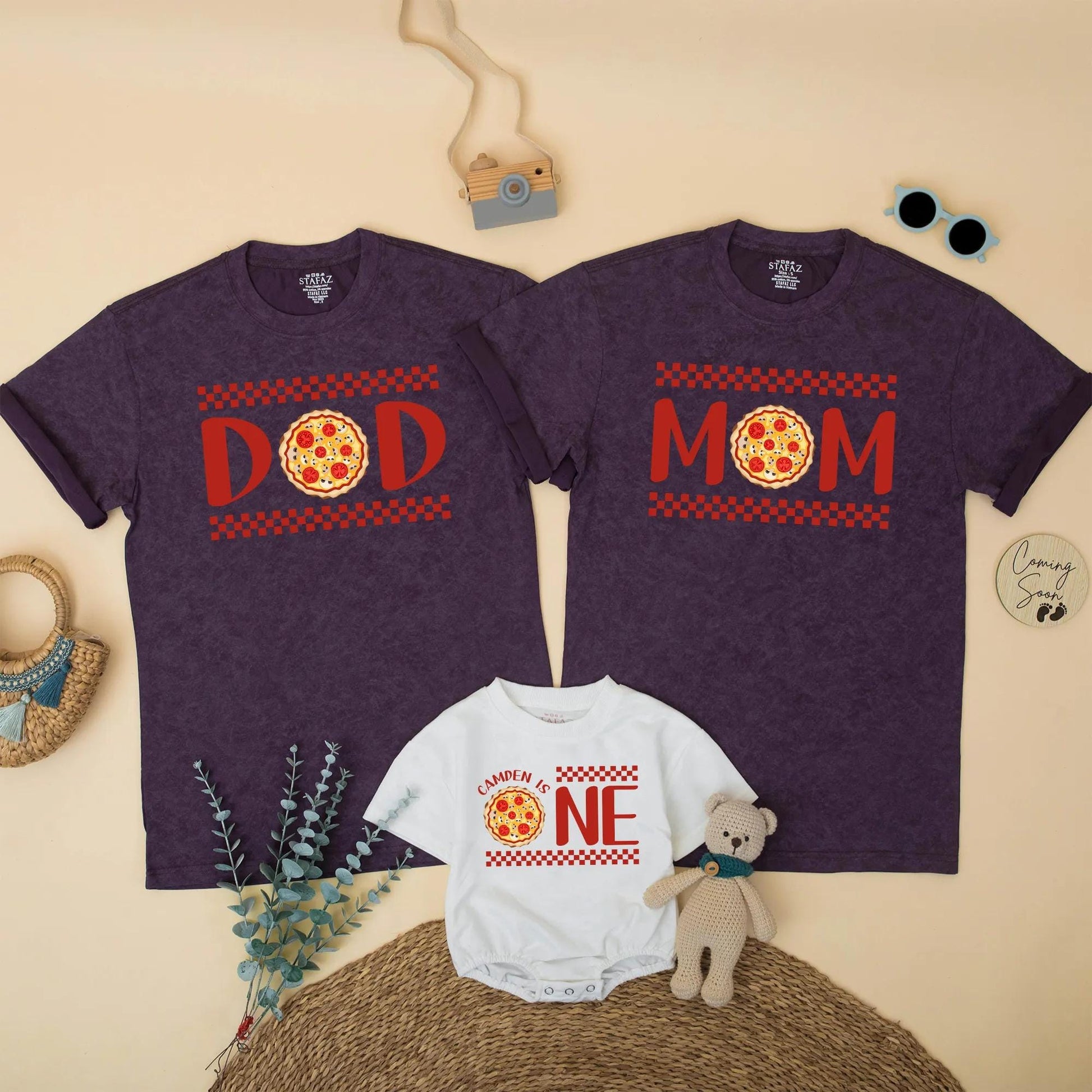 Matching Pizza Party Family Shirts: DOD, MOM, BRO, NE + Pizza! Birthday Outfit for Baby Boy, Toddler & Italian Food Lovers