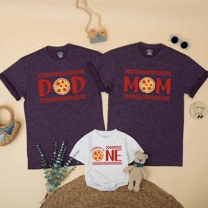 Matching Pizza Party Family Shirts: DOD, MOM, BRO, NE + Pizza! Birthday Outfit for Baby Boy, Toddler & Italian Food Lovers