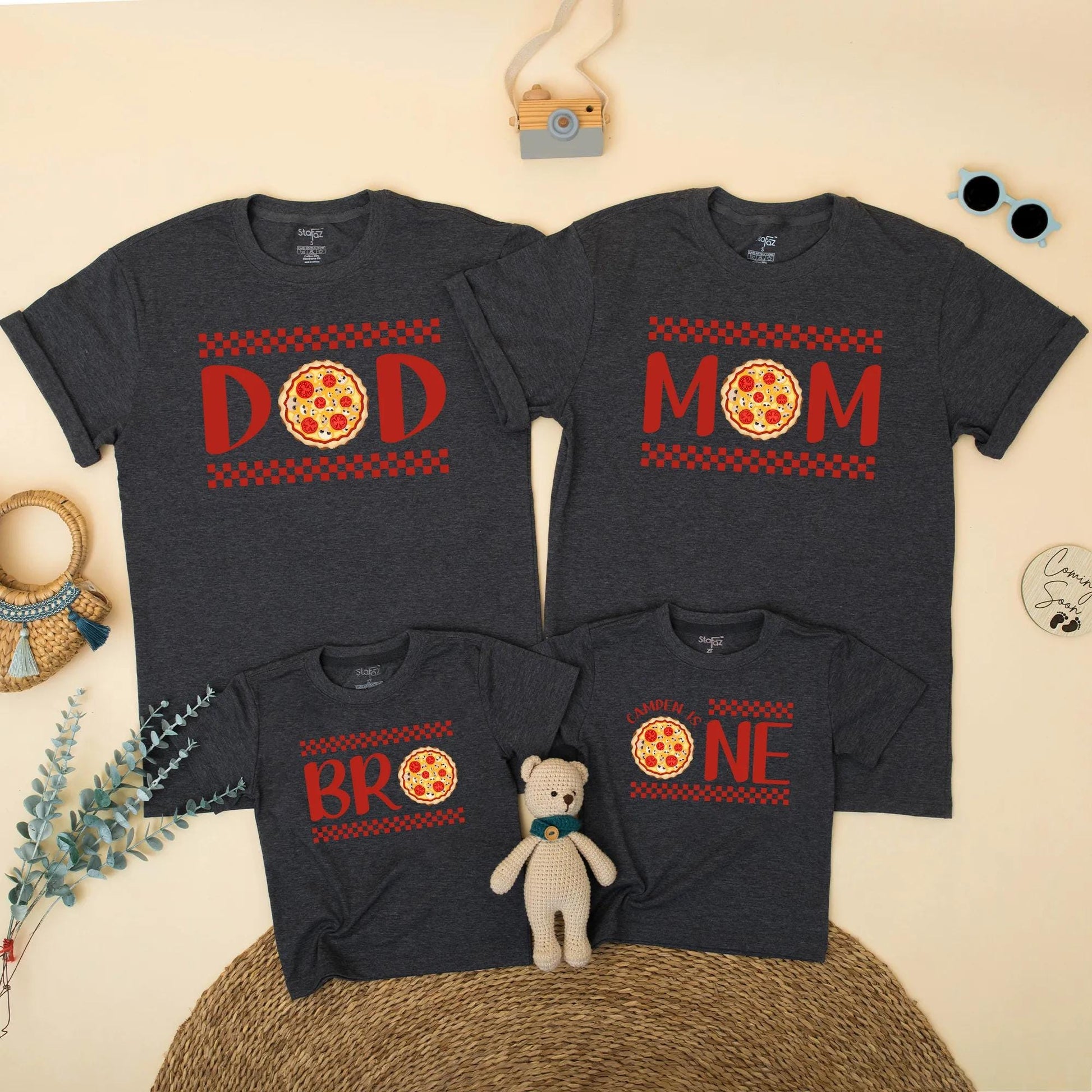 Matching Pizza Party Family Shirts: DOD, MOM, BRO, NE + Pizza! Birthday Outfit for Baby Boy, Toddler & Italian Food Lovers