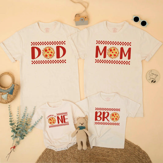 Matching Pizza Party Family Shirts: DOD, MOM, BRO, NE + Pizza! Birthday Outfit for Baby Boy, Toddler & Italian Food Lovers