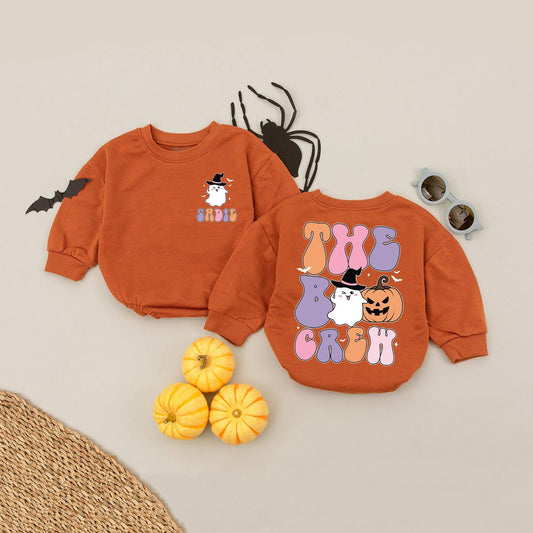 Custom Sadie Boo Crew Romper, Retro Halloween Ghost Baby Outfit, Pastel Pumpkin Witch Babysuit, Spooky Season Gift, Personalized Infant Romper 137 chars