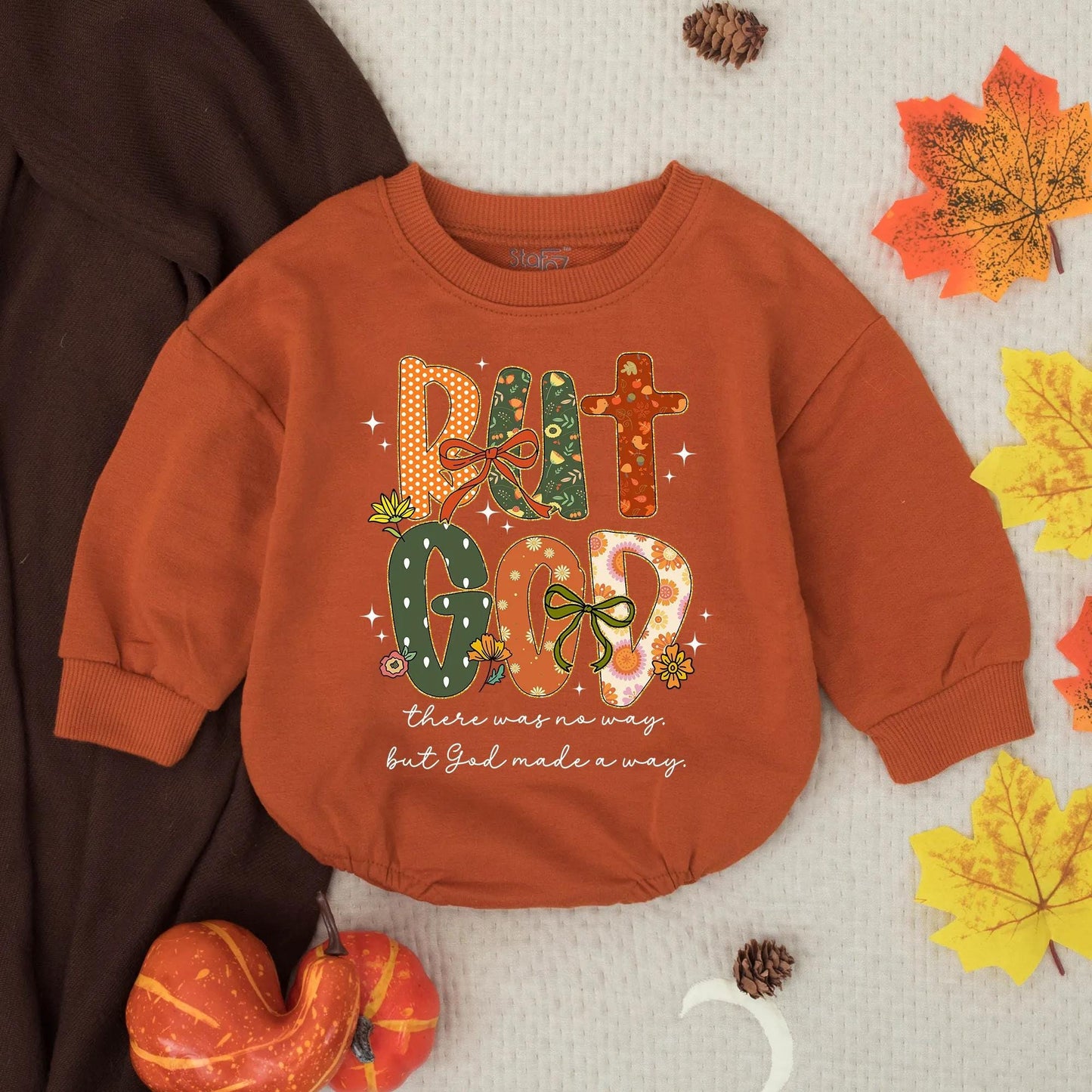 But God Floral Pumpkin Baby Romper, Christian Fall Infant Outfit, Whimsical Thanksgiving Gift, Faith-Based Baby Clothes, Autumn Floral Design Toddler Romper