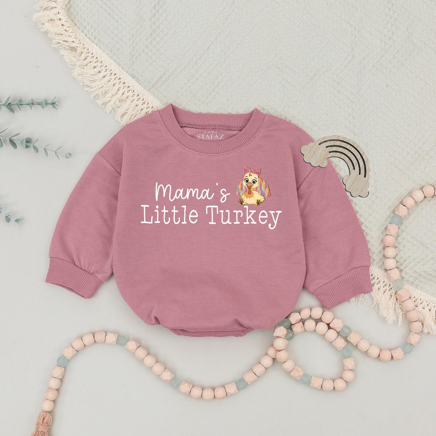 Mama & Little Turkey Matching Thanksgiving Sweatshirt, Cute Mommy and Me Outfit with Bow Turkey Graphic, Fall Family Shirts, Infant Romper (137 chars)