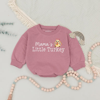 Mama & Little Turkey Matching Thanksgiving Sweatshirt, Cute Mommy and Me Outfit with Bow Turkey Graphic, Fall Family Shirts, Infant Romper (137 chars)
