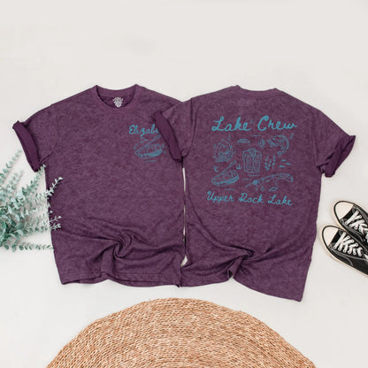 Matching Lake Crew Family Shirts Summer Vacation Outfit: Hand-Drawn Blue Design with Campfire, Fishing & Lake Fun! Custom Harper