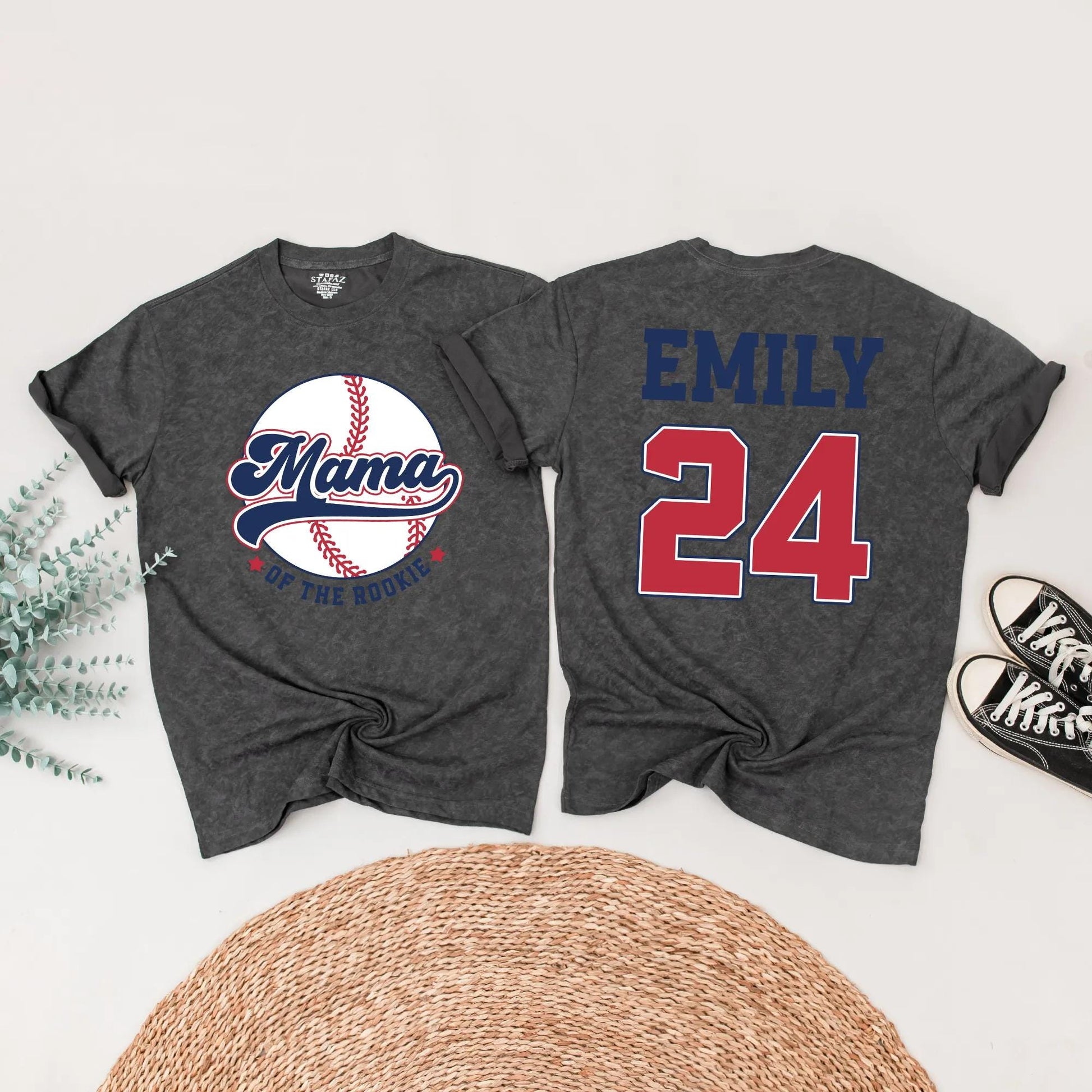 Rookie of the Year Baseball Matching Family Shirts, Mama and Baby Outfits, Navy Red Game Day Birthday, Custom Name Number Sport First Birthday Gift 138
