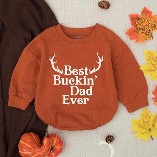 Best Buckin' Dad Ever Baby Boy Bubble Romper with Antlers Bodysuit Modern Rustic Fathers Day Gift Baby Shower Clothes Toddler Outfit