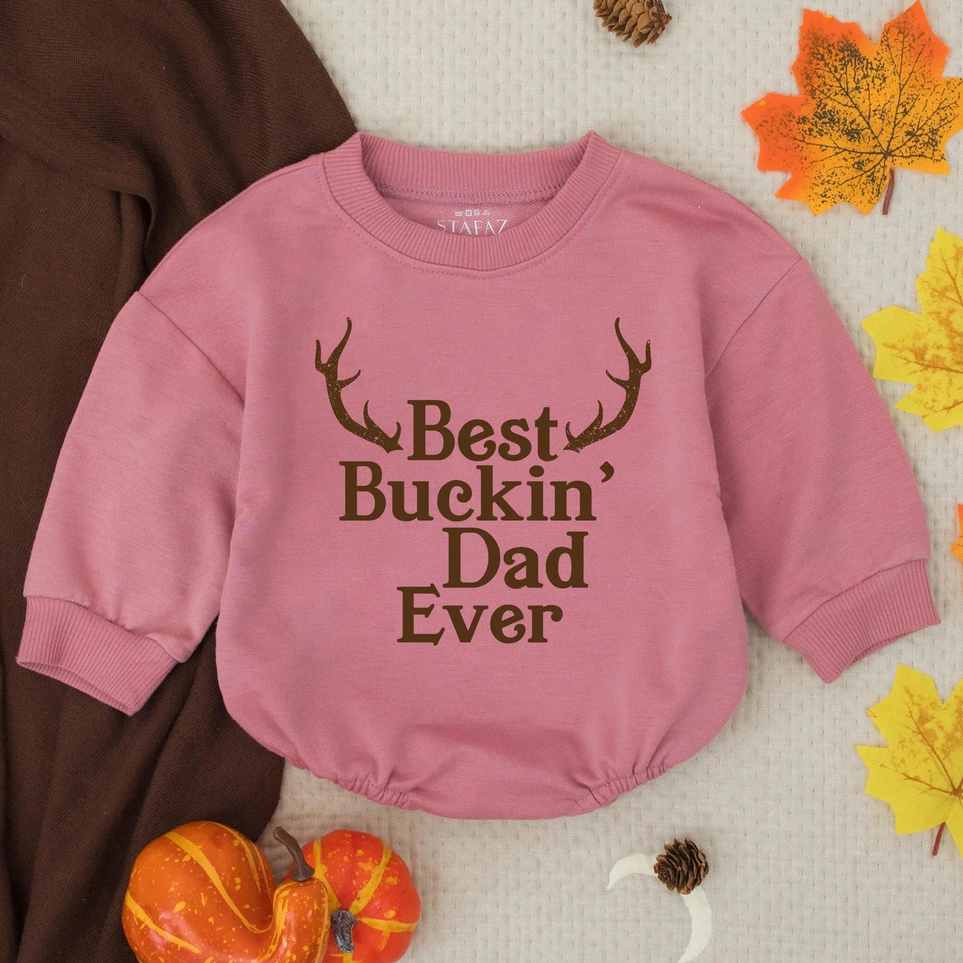 Best Buckin' Dad Ever Baby Boy Bubble Romper with Antlers Bodysuit Modern Rustic Fathers Day Gift Baby Shower Clothes Toddler Outfit