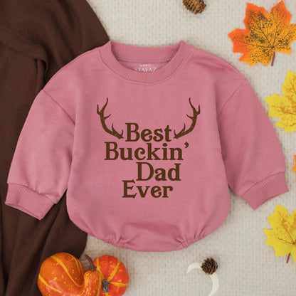Best Buckin' Dad Ever Baby Boy Bubble Romper with Antlers Bodysuit Modern Rustic Fathers Day Gift Baby Shower Clothes Toddler Outfit