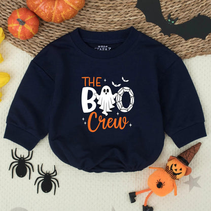 Cute Retro Halloween Boo Crew Baby Romper Ghost Spiderweb White Orange Adorable Little Ghost and Bat Accents Fun Baby Boy Outfit Shower Gift
