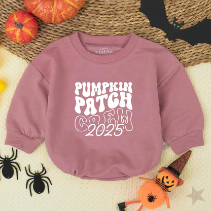 Pumpkin Patch Crew 2025 Romper: Retro Fall Baby Bodysuit, Cute Thanksgiving Outfit, Farm Fresh Style for Newborns & Toddlers, Perfect Pumpkin Picking!