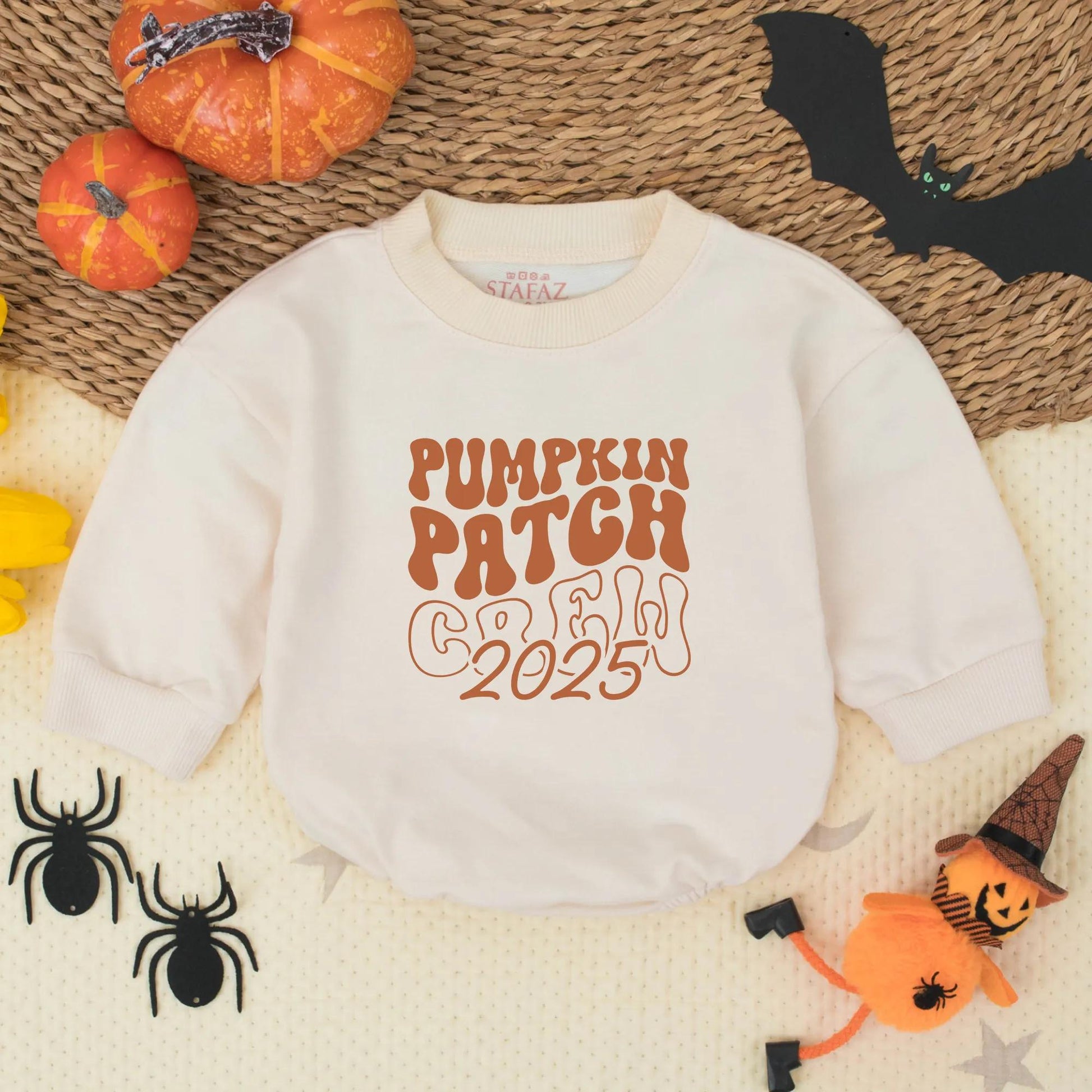 Pumpkin Patch Crew 2025 Romper: Retro Fall Baby Bodysuit, Cute Thanksgiving Outfit, Farm Fresh Style for Newborns & Toddlers, Perfect Pumpkin Picking!