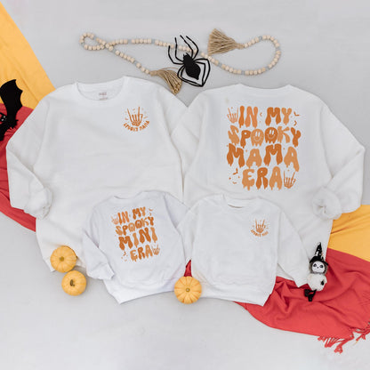 Spooky Mama Era & Mini Matching Halloween Sweatshirt Baby Outfit Mom Baby Rock On Skeleton Hand Warm Orange Autumn Festive Fall Clothes