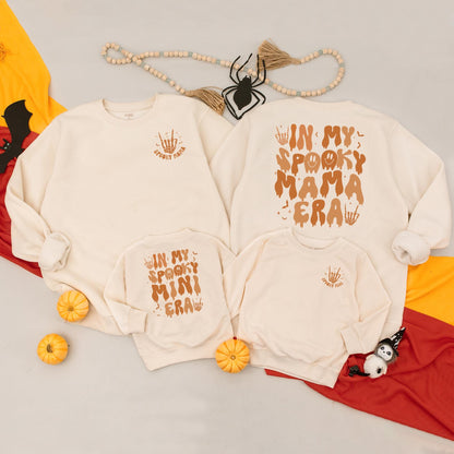 Spooky Mama Era & Mini Matching Halloween Sweatshirt Baby Outfit Mom Baby Rock On Skeleton Hand Warm Orange Autumn Festive Fall Clothes
