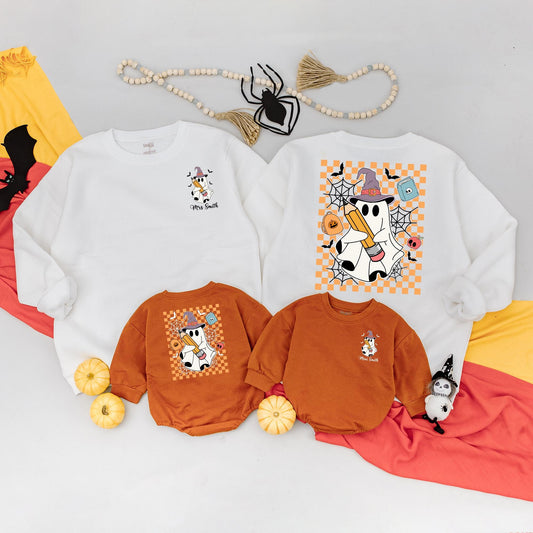 Cute Ghost Halloween Sweatshirt Romper Outfit Mommy and Me Matching Family Spooky Season Fall Autumn Vibes