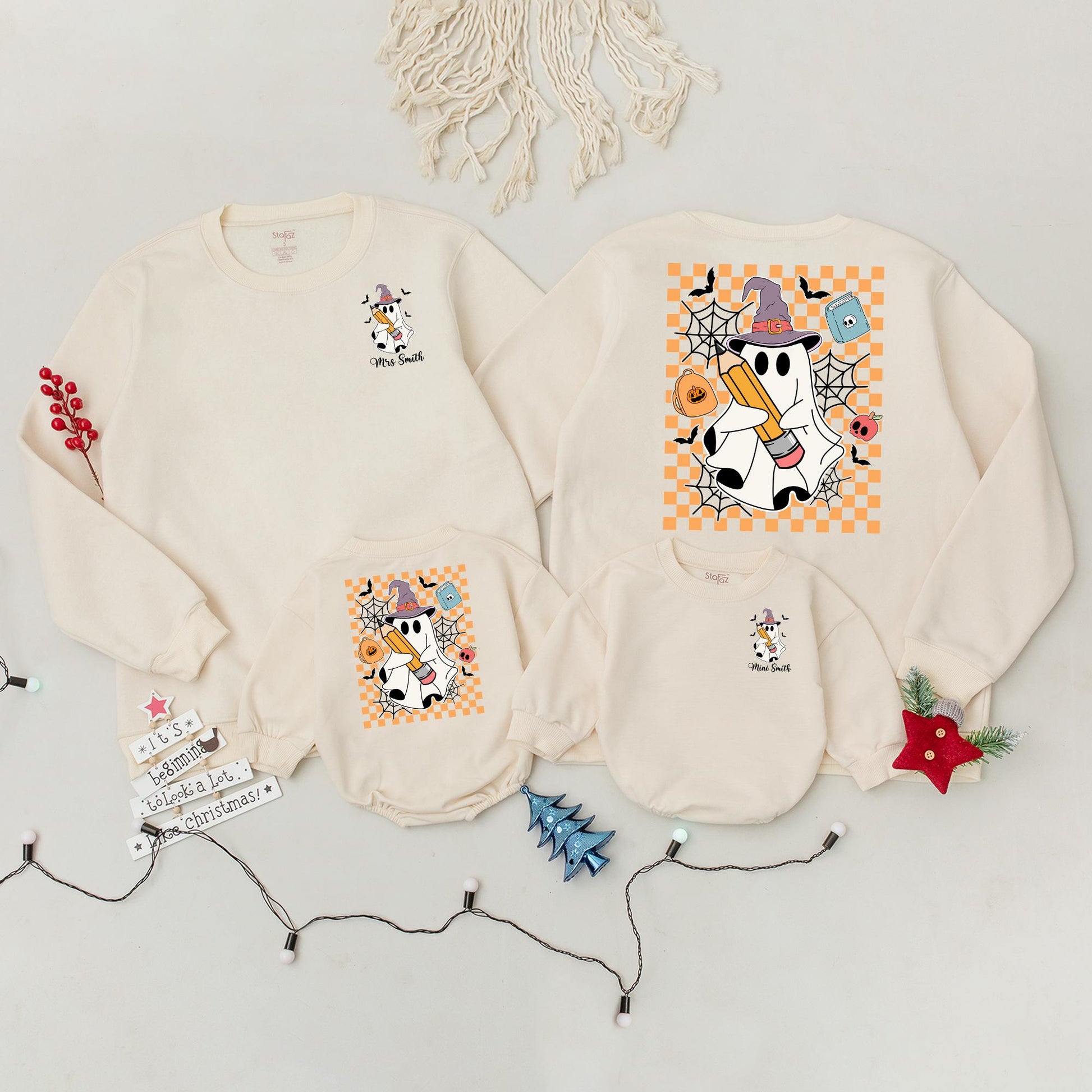 Cute Ghost Halloween Sweatshirt Romper Outfit Mommy and Me Matching Family Spooky Season Fall Autumn Vibes