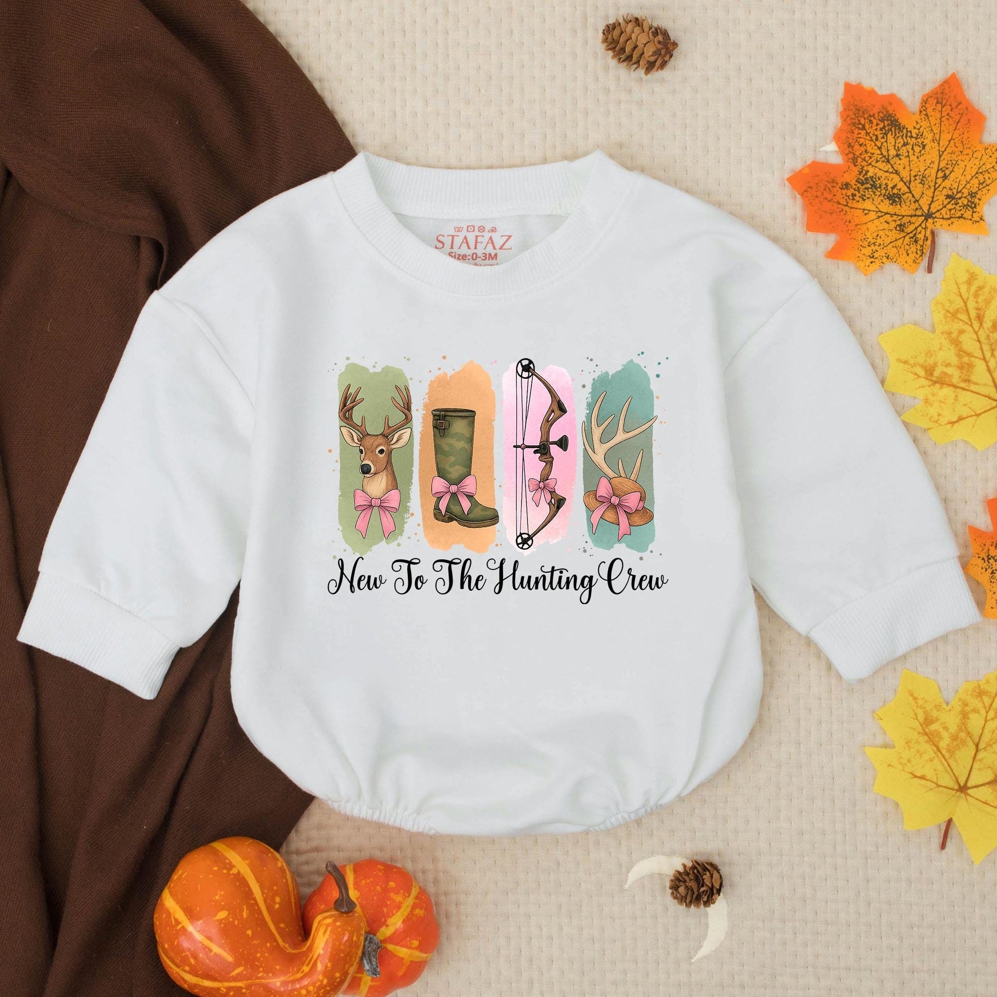 New Hunting Crew Bubble Romper for Baby Boy, Daddy's Hunting Buddy Outfit, Sweet Watercolor Deer, Bows, Whimsical Gift for Dad & Baby Shower