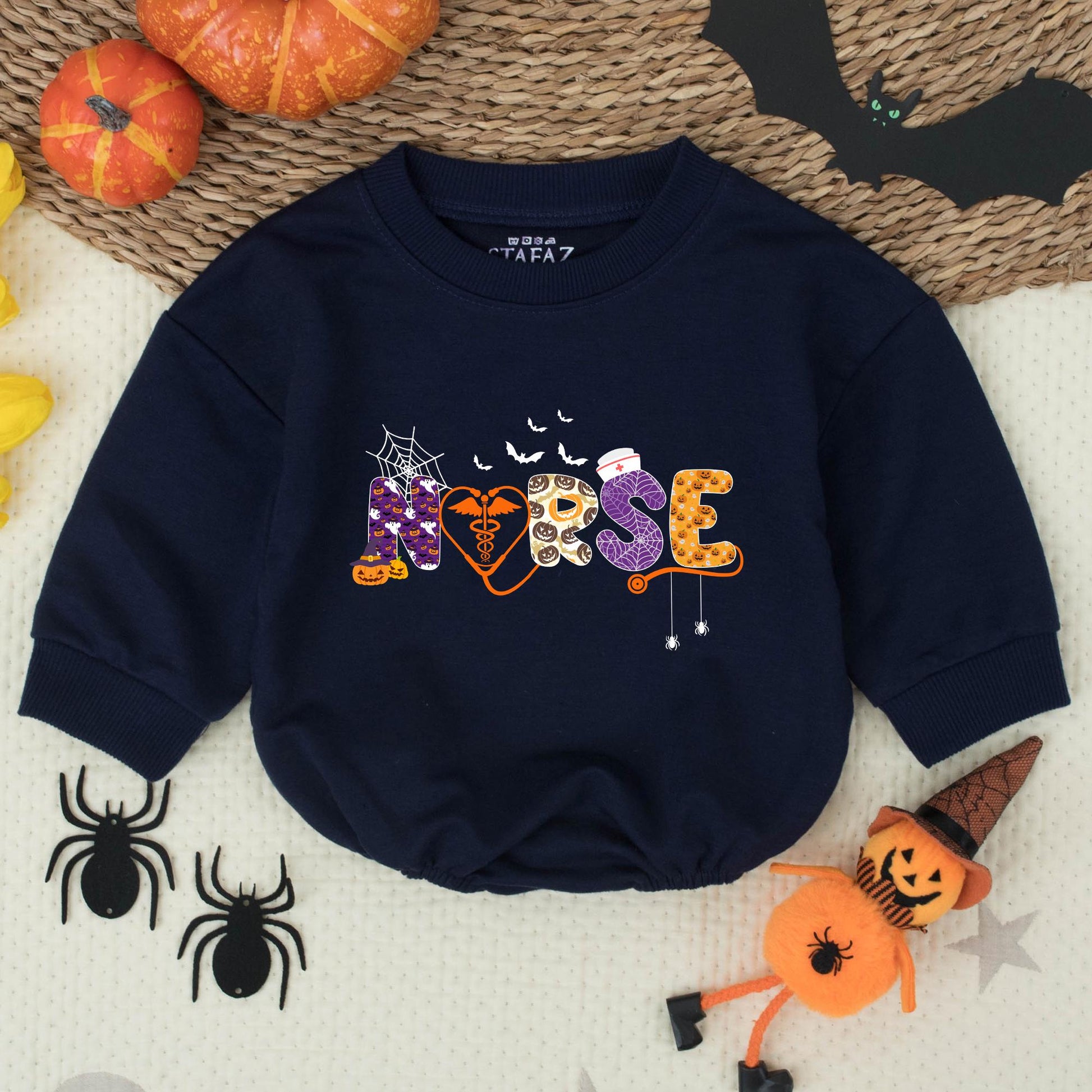 Cute Halloween Nurse Baby Romper Playful Pumpkin Ghost Bat Orange Heart Caduceus Infant Outfit