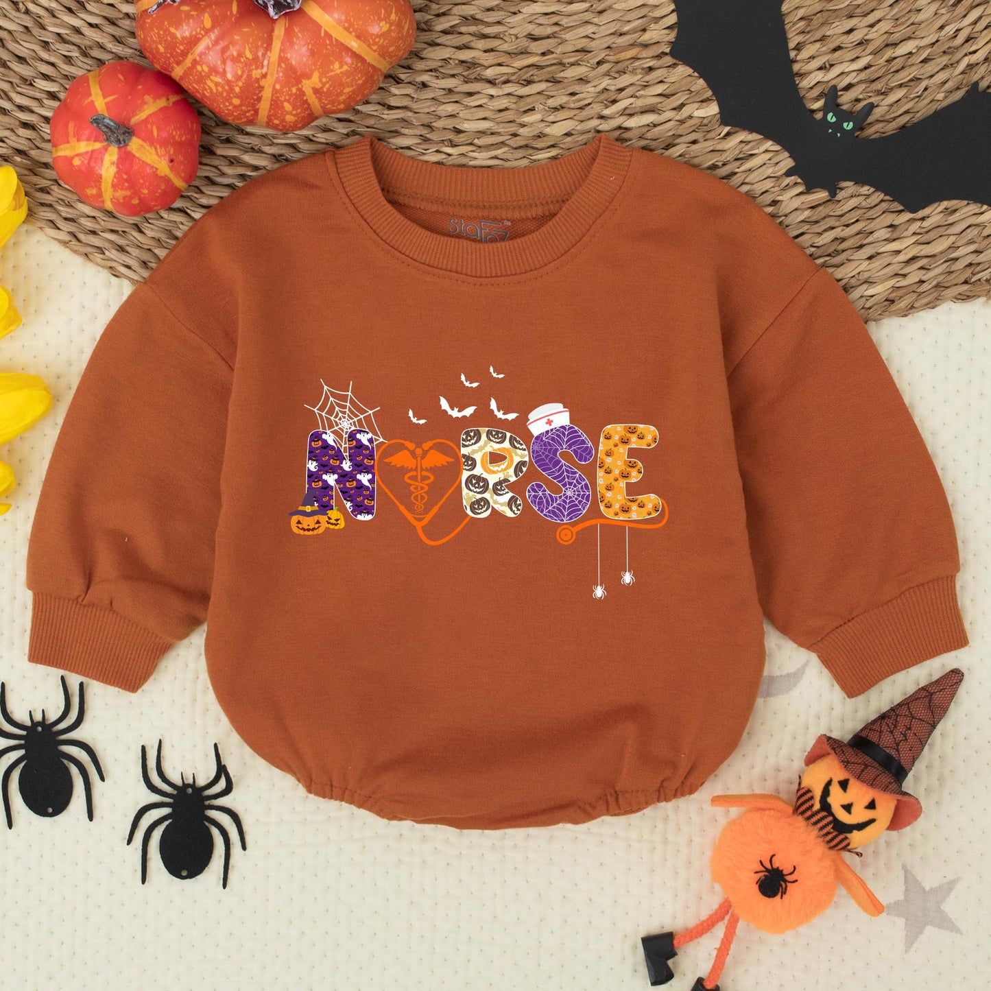 Cute Halloween Nurse Baby Romper Playful Pumpkin Ghost Bat Orange Heart Caduceus Infant Outfit