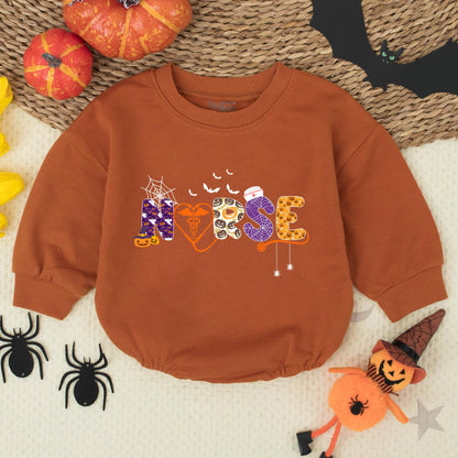 Cute Halloween Nurse Baby Romper Playful Pumpkin Ghost Bat Orange Heart Caduceus Infant Outfit