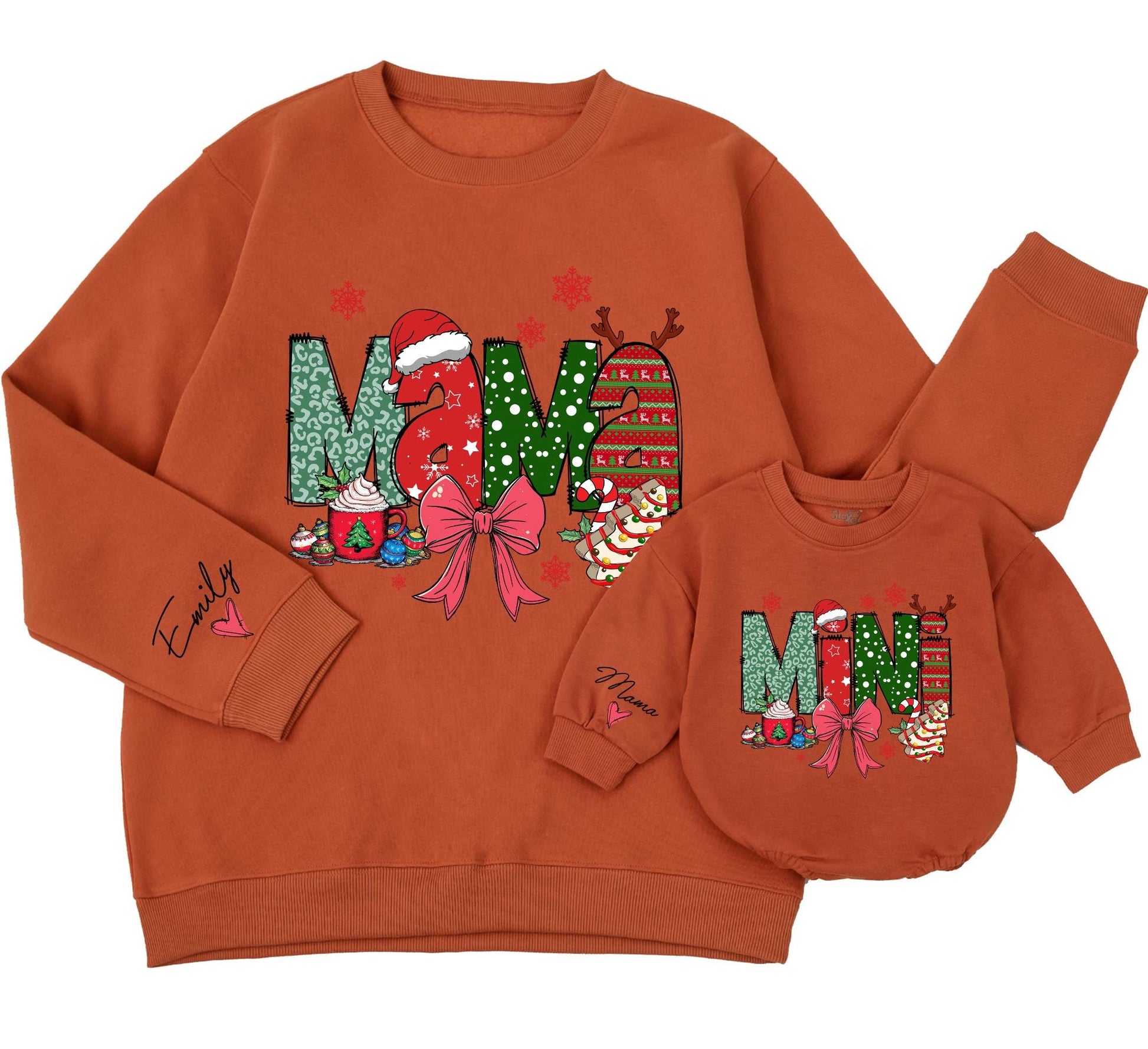 Mama and Mini Christmas Sweatshirt Matching Set, Festive Leopard Print Holiday Outfit for Mom Daughter, Cheerful Xmas Gift, Cozy Winter Clothes  