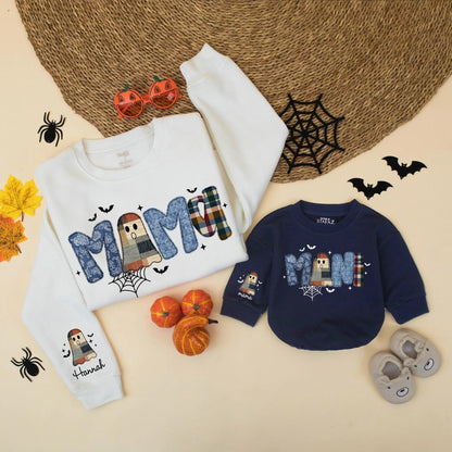 Matching Halloween Mama & Mini Plaid Ghost Sweatshirts, Spooky Family Outfits, Mommy and Me Cute Fall Shirts, Vintage Vibes