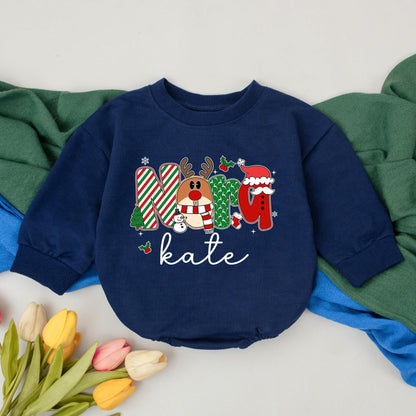 Personalized MAMA Christmas Baby Romper with 'kate' Name, Festive Reindeer Candy Cane Tree Santa Design, Winter Baby Girl Outfit First Xmas Gift