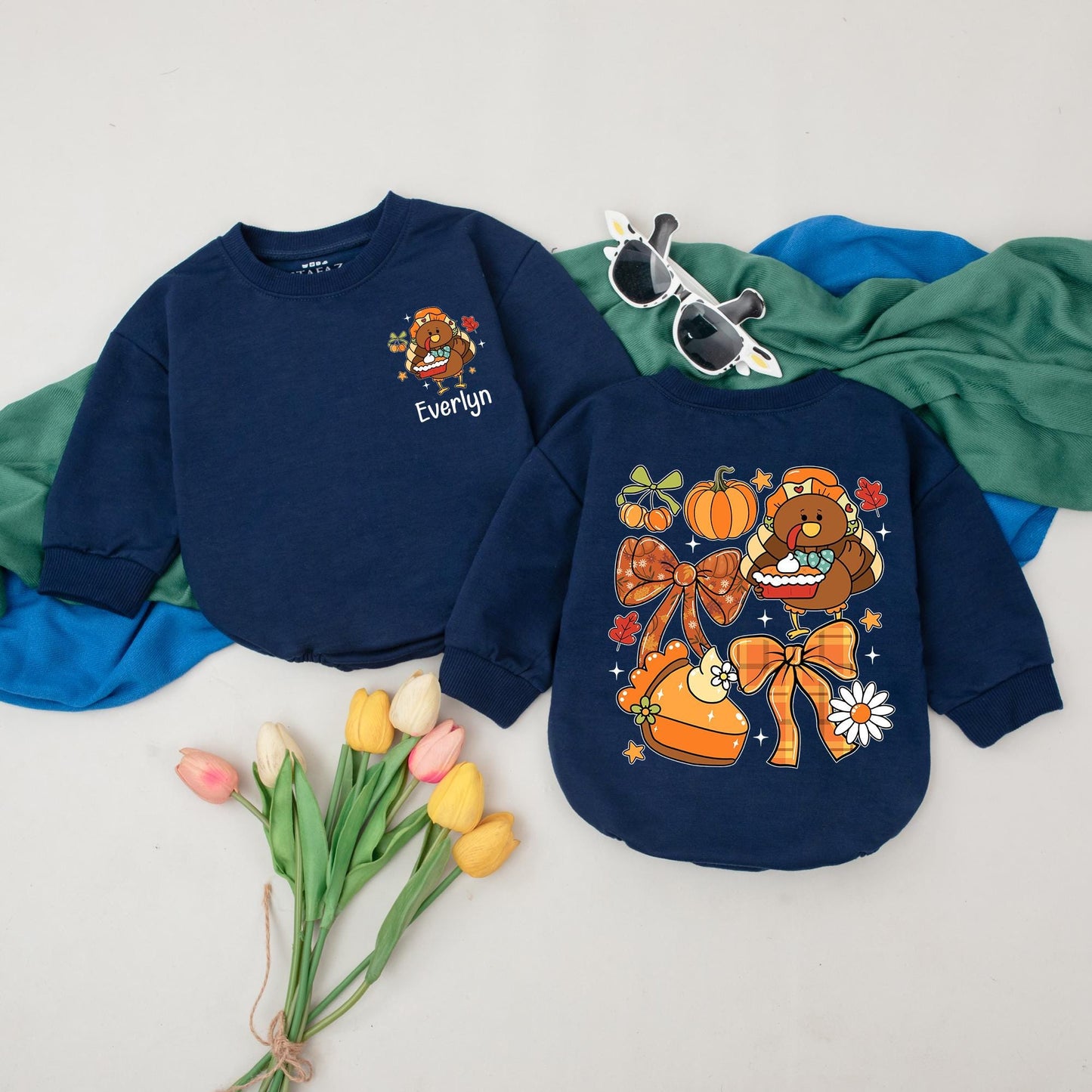 Personalized Thanksgiving Baby Romper, Cute Pilgrim Turkey Pumpkin Pie Outfit, Custom Name Fall Bodysuit, Autumn Colors, Thanksgiving Baby Gift 139