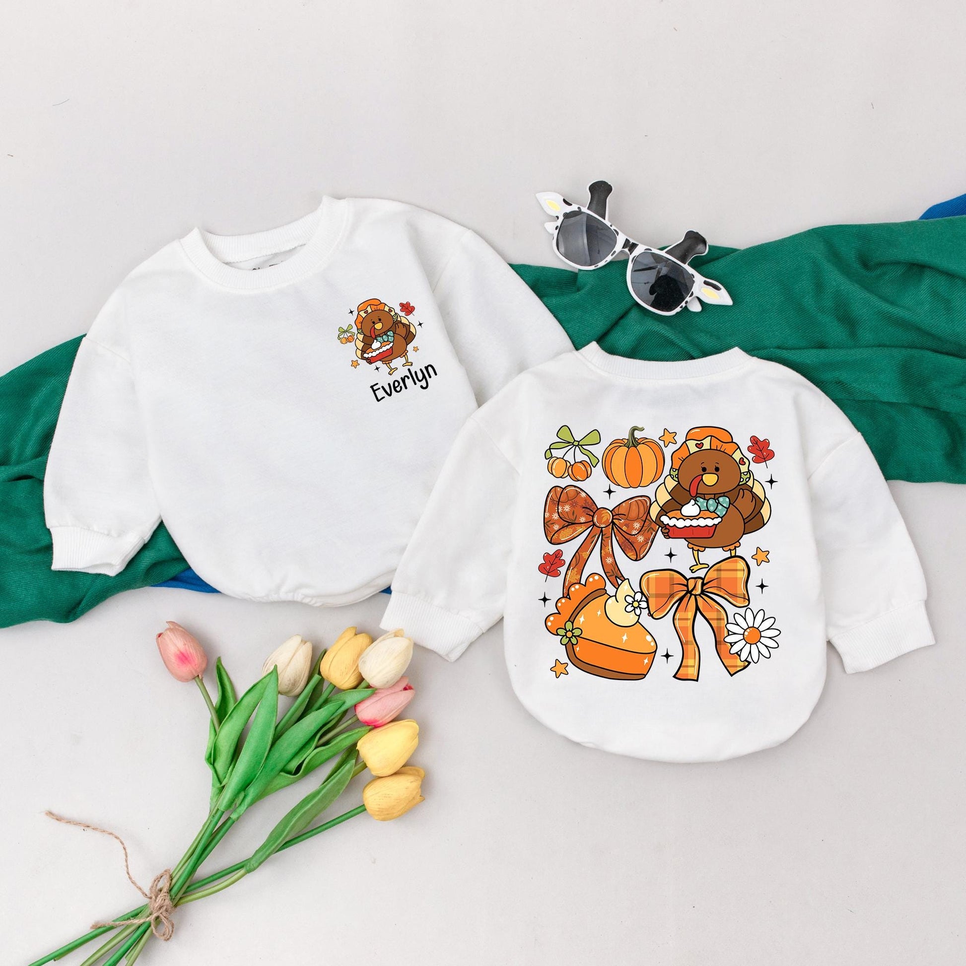 Personalized Thanksgiving Baby Romper, Cute Pilgrim Turkey Pumpkin Pie Outfit, Custom Name Fall Bodysuit, Autumn Colors, Thanksgiving Baby Gift 139