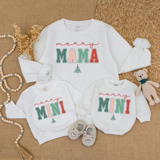 Merry Mama & Mini Matching Christmas Sweatshirts, Cute Mommy and Me Holiday Sweaters, Festive Family Matching Outfit, Soft Cotton Xmas Gift for Mom (139)